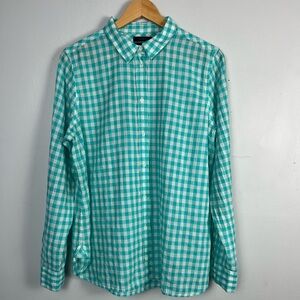 J.Crew Women's Shirt Size 14 Boy Fit Button Down Oxford Blue White Gingham